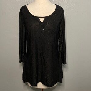 NWT Notations 3/4 Sleeve Sparkly Black Top M